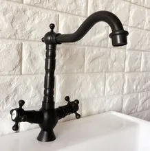 Black Oil Rubbed Brass Dual Cross Handles One Hole Bathroom Kitchen Basin Sink Faucet Mixer Tap Swivel Spout Deck Mounted mnf361