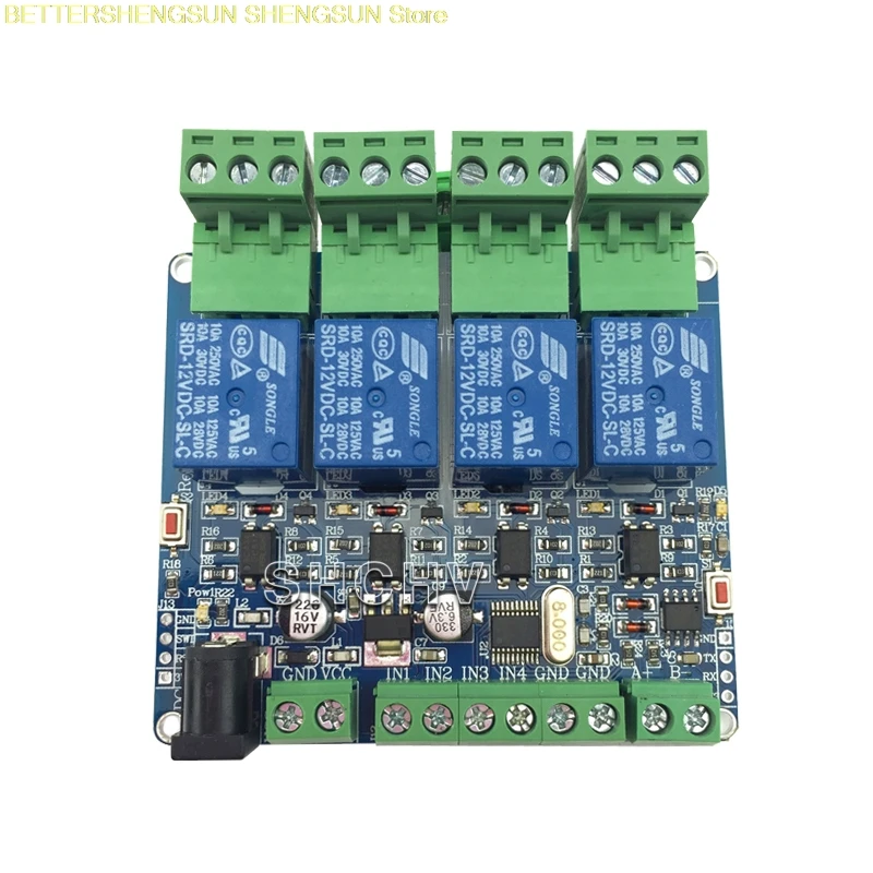 

MODBUS-RTU 4 way relay module STM8S103 MCU two development RS485 communication TTL