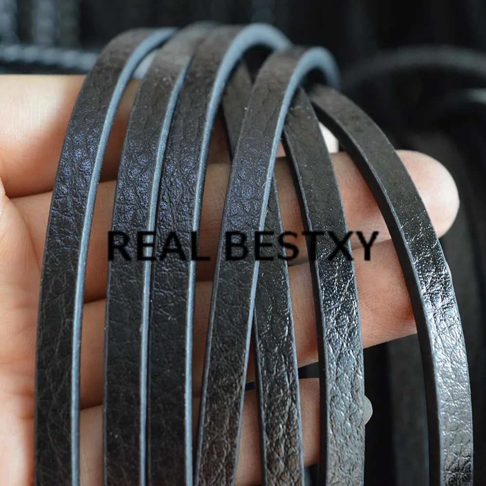 Настоящее BESTXY 5 м/лот 6*3 мм черные плоские кожаные шнуры с рисунком личи для