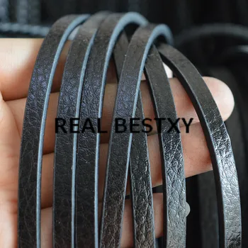 

REAL BESTXY 5m/lot 6*3mm black flat leather cords with litchi rind pattern For Bracelet Making jewelry DIY leather straps