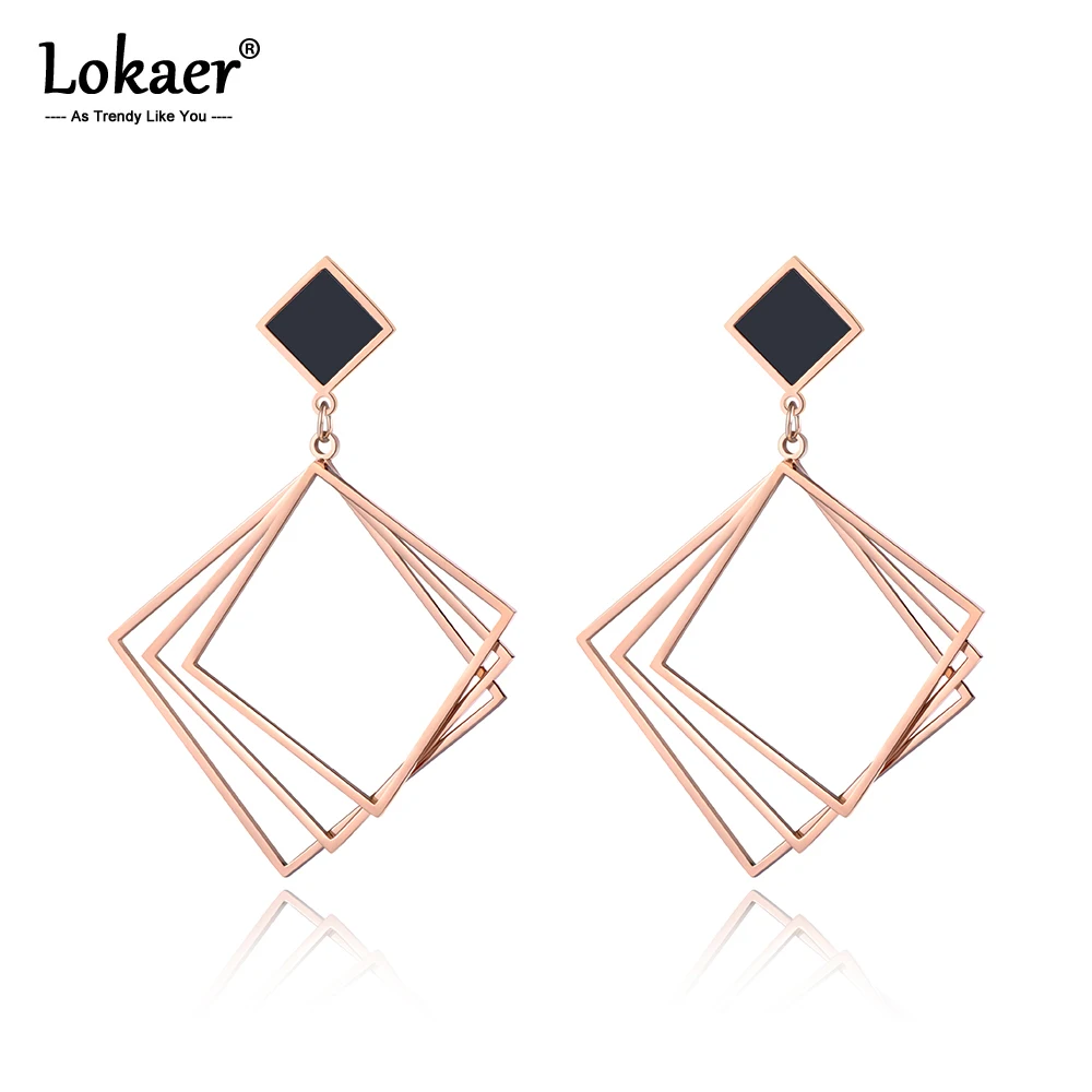 Lokaer хип-хоп/Рок титана из нержавеющей стали шпильки геометрической формы серьги выдолбленные квадратные серьги для женщин девочек E19164