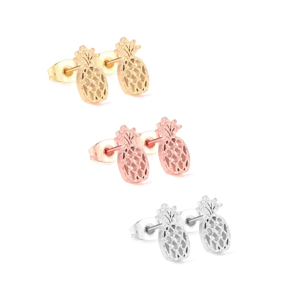 

LUXUKISSKIDS 3Pairs/Lot Stainless Steel Stud Earrings Pineapple Shape pendientes de moda de las mujeres