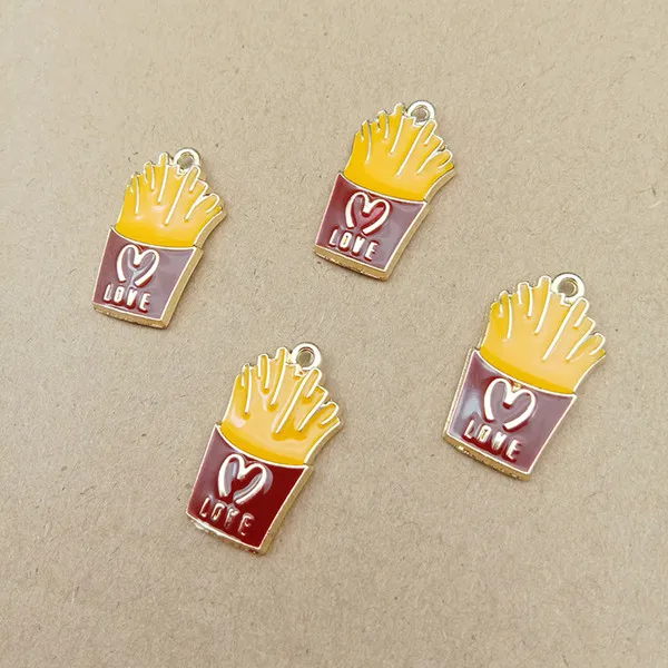 10 шт эмаль гамбургер амулеты фишки Шарм для изготовления ювелирных изделий и рукоделия серьги Шарм мода кулон - Окраска металла: chips