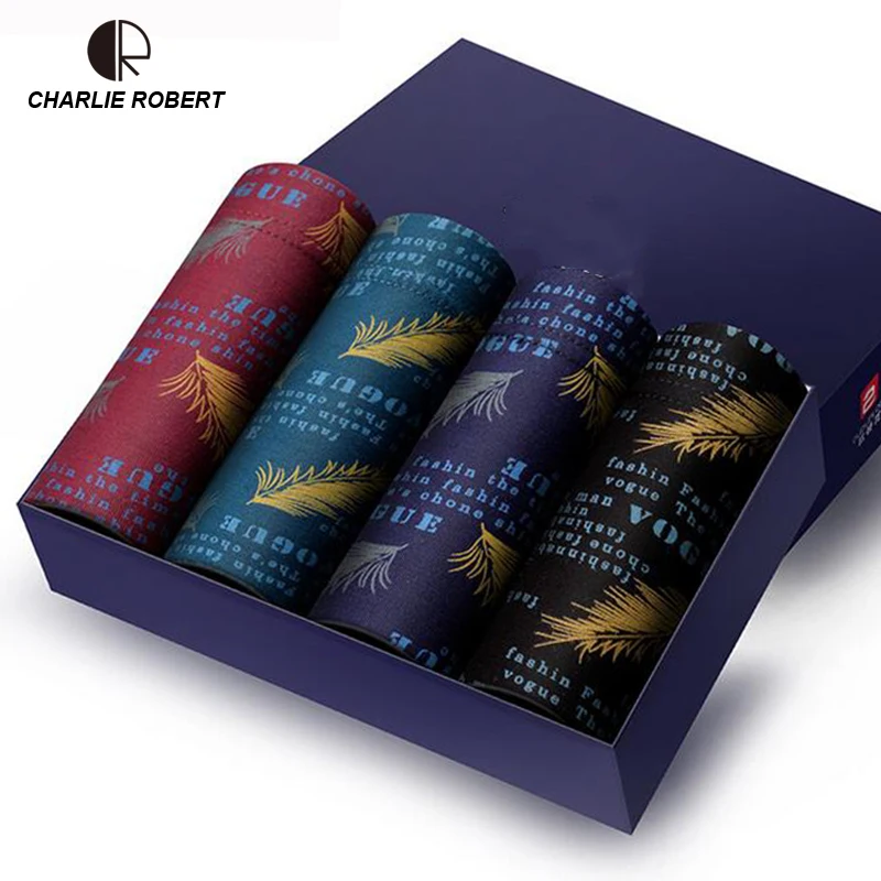 

CR Men Boxers Modal Underwear 4pcs/lot Gift Box Summer Antibacterial Comfortable Breathable Plus Size Print Brand Boxers AU330