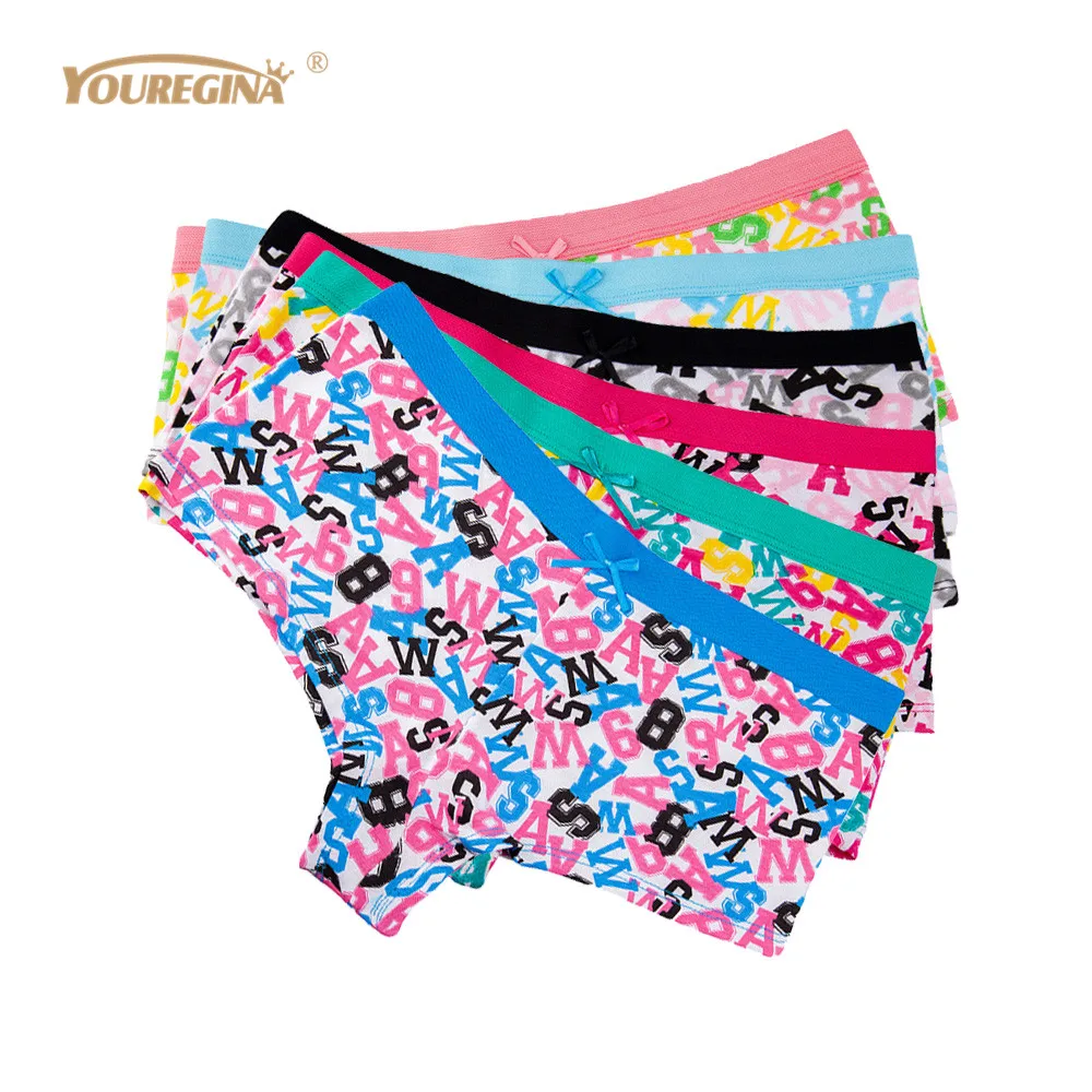 

YOUREGINA Women Boxers Woman Underwear Cotton Letter Print Panty Sexy Ladies Panties Lingerie Boyshorts Knickers 6pcs/set