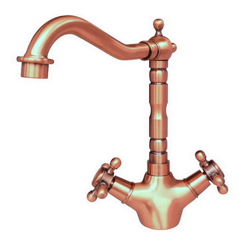 Antique Red Copper Bathroom Kitchen Vessel Sink Mixer Tap Faucet Swivel Spout Dual Cross Handles arg002