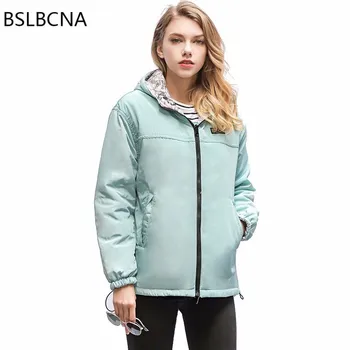 

Both Side Wear 2019 European Clothes Autumn Winter Jacket Women Plus Size Hat Cotton Padded Coat Casual Long Sleeve Parka T69