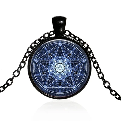 Necklace for Men Devils Trap Pentagram Wiccan Necklace Vintage Witch Gothic Round Glass Wiccan Pandents Necklaces For Men Women Jewelry 