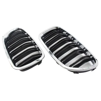 

Hot 2 Pcs Chrome Dual Fin Front Grille Grill Hood Nose For BMW F10 F11 5 2010-2015 BX