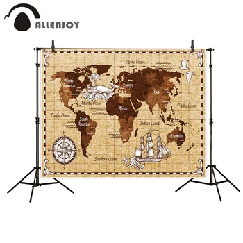 

Allenjoy photography backdrop Vintage Map Whale Ocean Boat Compass White Pigeon background photo studio camera fotografica