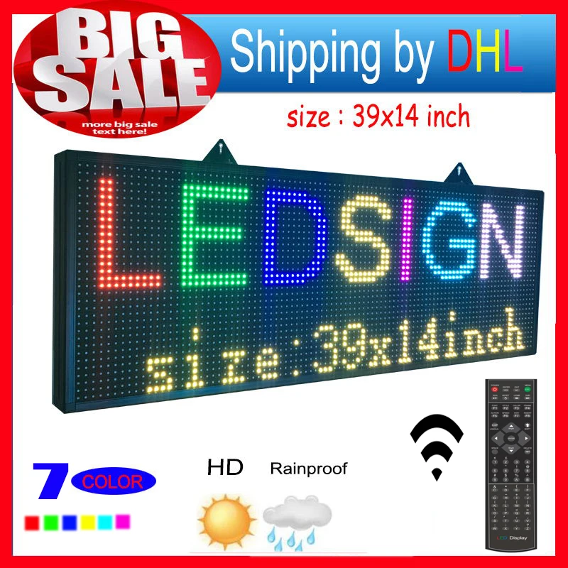 RGB вывеска светодиодная уличная программируемая 39 х14 дюймов 7 цветов|messages led