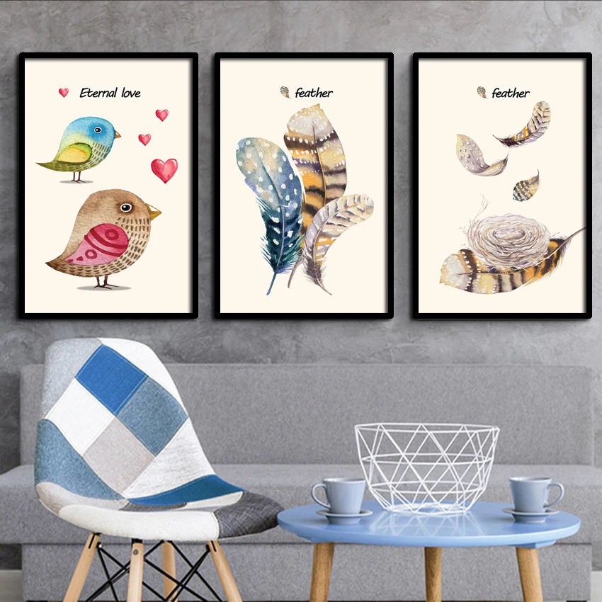 

Modern A4 Art Prints Nordic Minimalist Pictures Feather Bird On Branch Hanging Posters Decor Living Room Wall Canvas Paintings