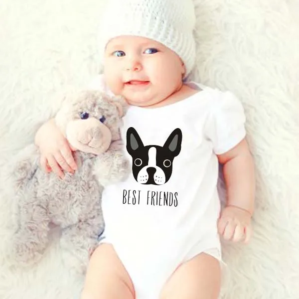 DERMSPE/комбинезон для новорожденных мальчиков и девочек с короткими рукавами и принтом «Лучшие друзья»; комбинезон; летняя одежда для малышей - Цвет: Белый
