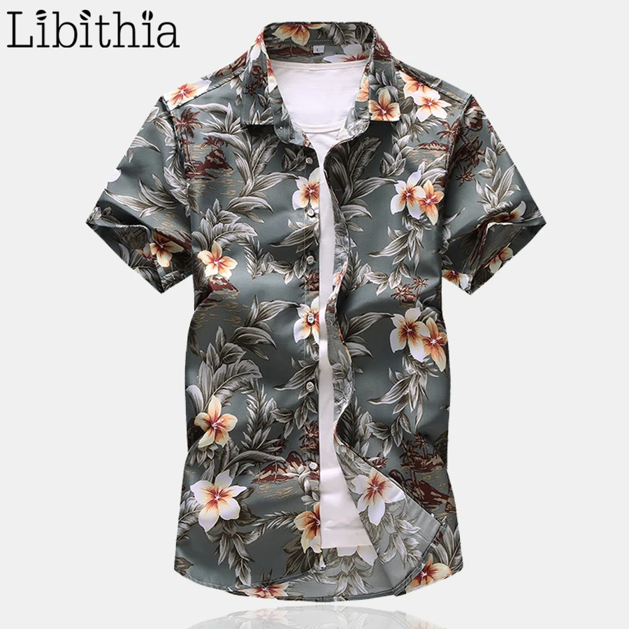 

Men's Casual Shirts Floral Pattern Big Size M-7XL Short Sleeve Grey Sky Blue Dark Blue Men Social Shirt Clothes Male A2
