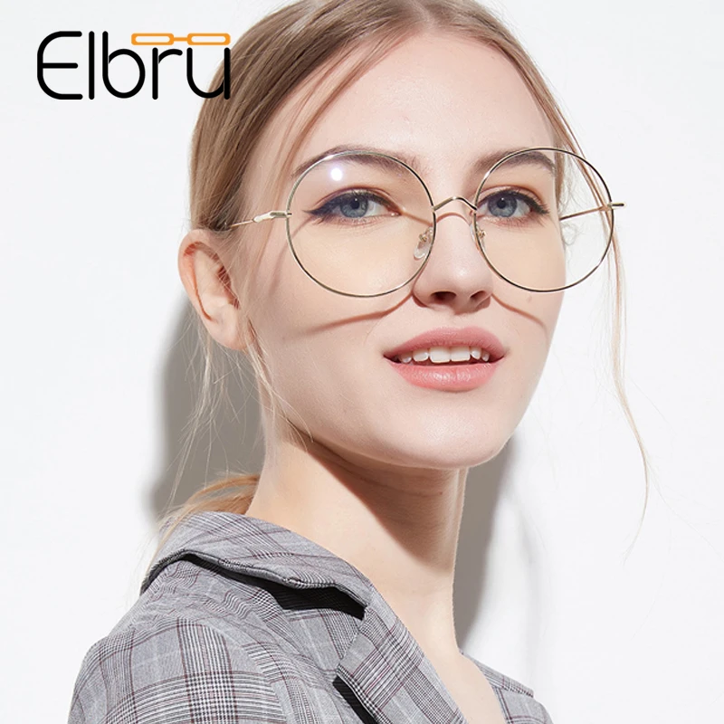 Elbru оверсайз металлическая круглая оправа для очков женщин высокое качество