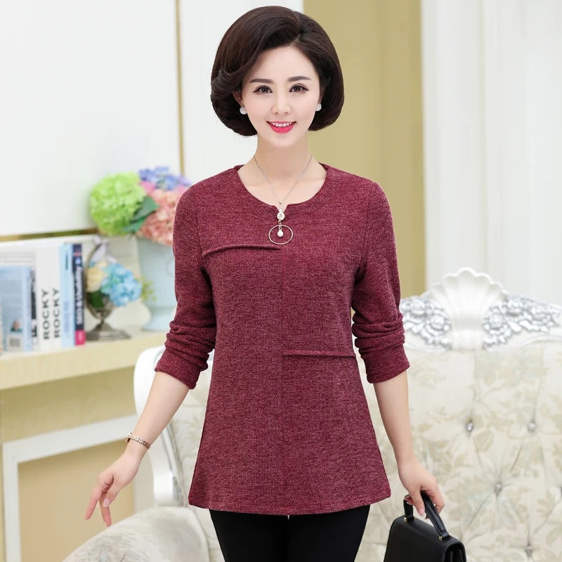

Spring Autumn Middle Age Women Casual Loose Tee Shirts 5XL Plus Size Long Sleeve T-shirt Quinquagenarian Mother Clothing Tops
