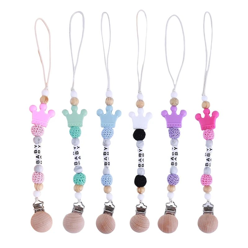 

Crown Shape Food Grade Baby Silicone Pacifier Chain Lollipop Hue Chew Infant Nipple Clip Holders Infant Nipple Bottle Clip