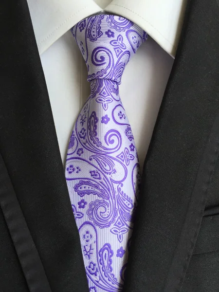  Tie Top Designer 8cm Classic Necktie SET with Handkerchief Elegant Lavender Purple Paisley Woven Gr