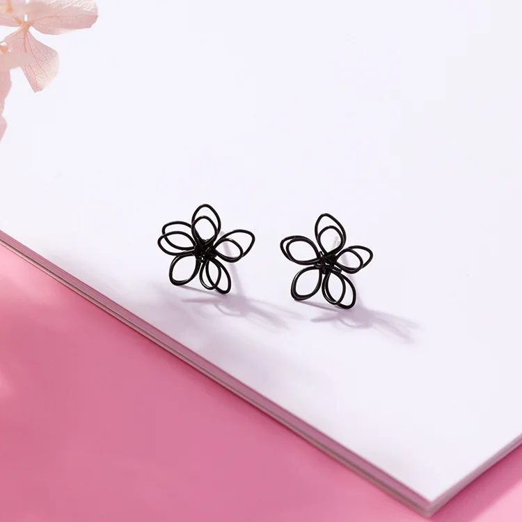 Элегантные полые Двухсторонние серьги-гвоздики с цветком черной сливы, подарок на выпускной, свадьбу, очаровательные корейские ювелирные изделия ручной работы