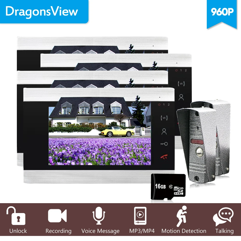 Dragonsview 960 P HD 7 "TFT Цвет lcd монитор видеомонитор домофон дверные звонки системы комплект разблокировать ИК Ночное Видение непромокаемые камера