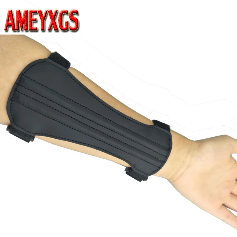 

2 strap Archery Leather Black Arm Guard Protect your Arm with 2 Belts Flexible Adjustable Bow Hunting Shooting Accessories