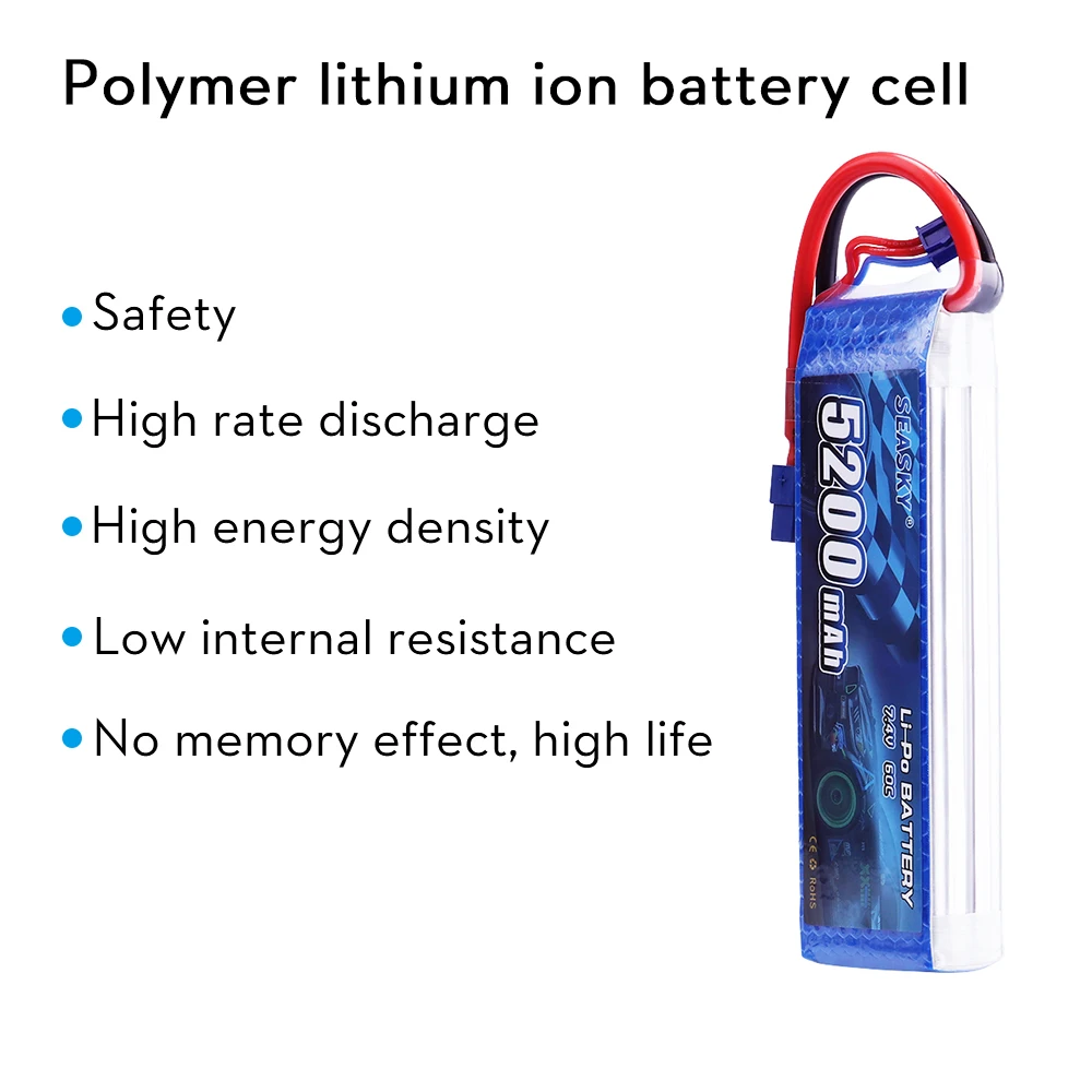 SEASKY Racing 2S lipo battery 7.4v 5200mAh 60C For rc helicopter rc car rc boat quadcopter Li-Polymer battey