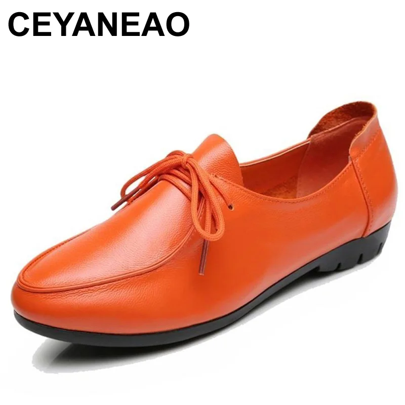 

CEYANEAOWomen's Handmade Shoes Genuine Leather Flat Lace Up Shoes Woman Loafers Soft Casual Shoes WomenFlats PlusSize 34-43E1489