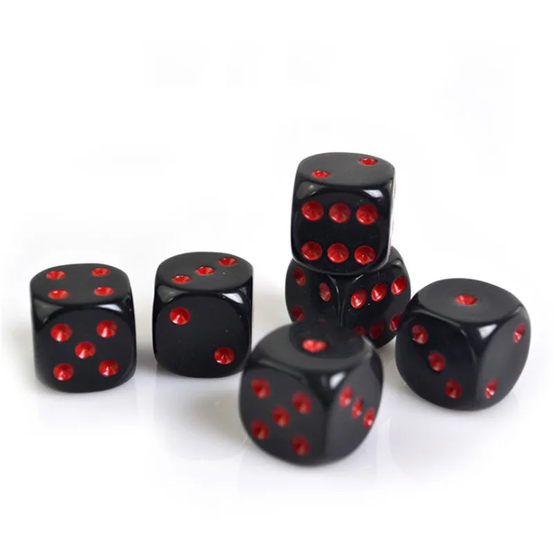 Dés de divulgation noirs en acrylique avec point rouge, dés numériques à boire pour jeu de société, 6 côtés, jeu de fête de poker, 16mm, 10 pièces par lot, D6