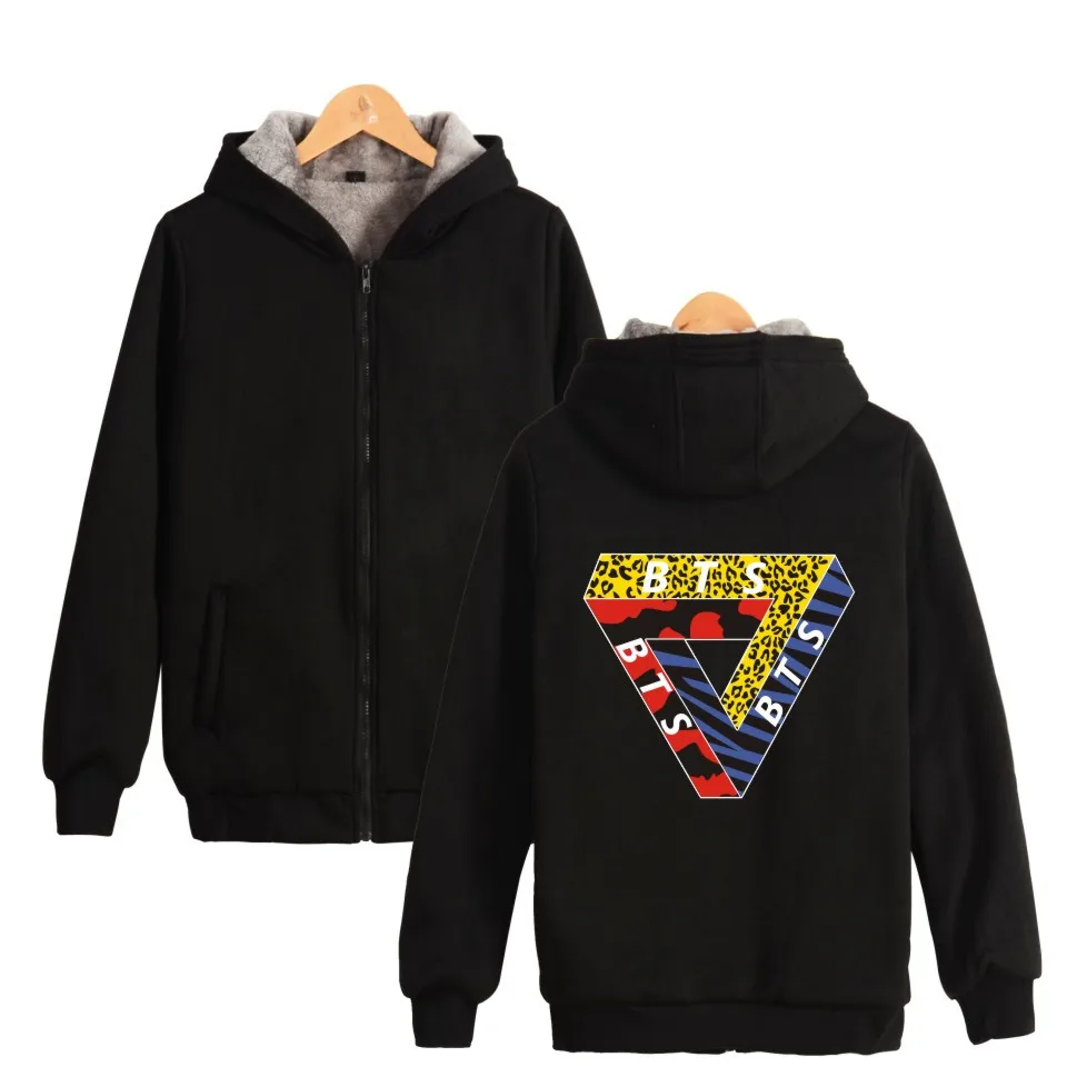 BTS Funy Color Triangle Hoodie With Zipper Men Women Fashion Clothing Top Brand Thick Warm Winter Hooded Sweatshirts | Мужская одежда