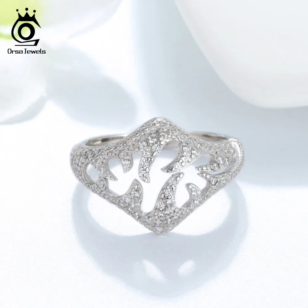 ORSA JEWELS Luxury 100% 925 Sterling Silver Rings for Women Original Design Acessories Cubic Zirconia Jewelry SR101