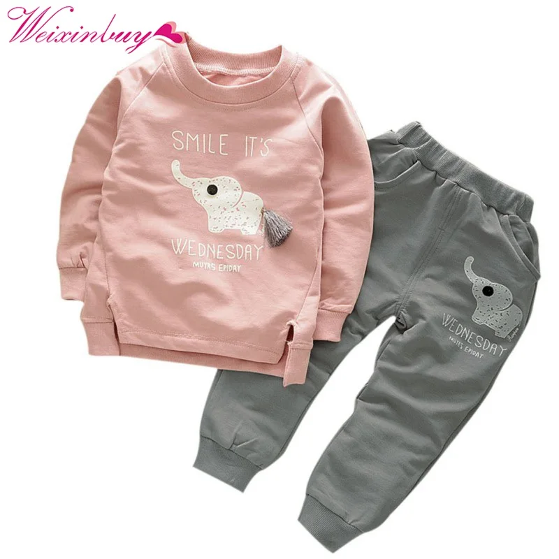 

New Autumn Spring baby children boys girls Cartoon Elephant Cotton Clothing Sets T-Shirt+Pants Sets Suit 12M-4T