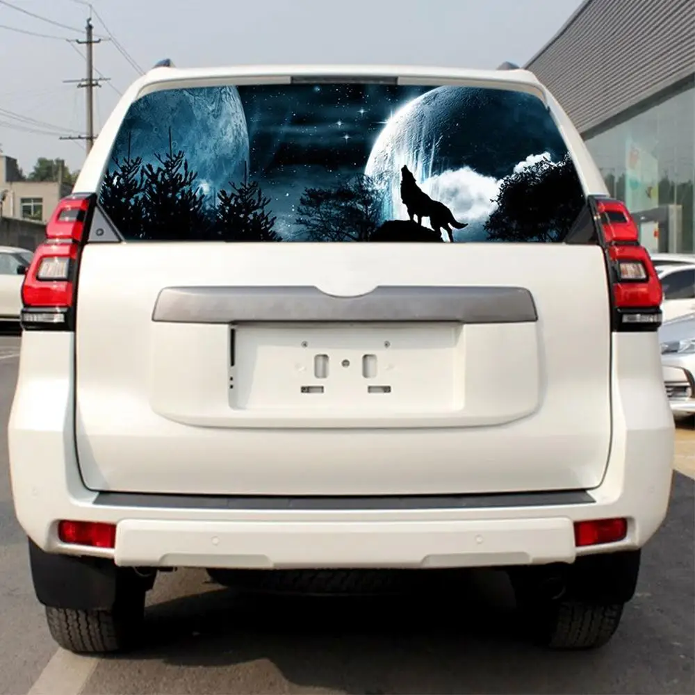 Автомобильная графическая наклейка на заднее стекло, тонированная наклейка, 4 размера, волк, Воющий в ночи, крутая наклейка для автомобиля, украшение для грузовика