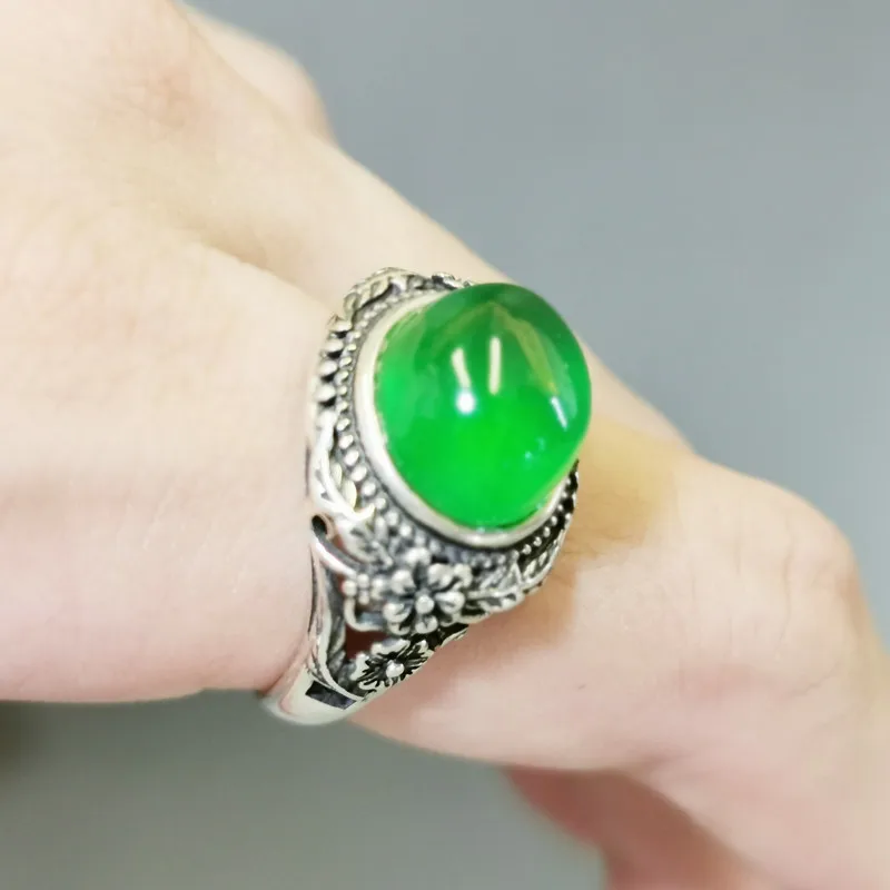 

Adjustable size jadeite silver ring