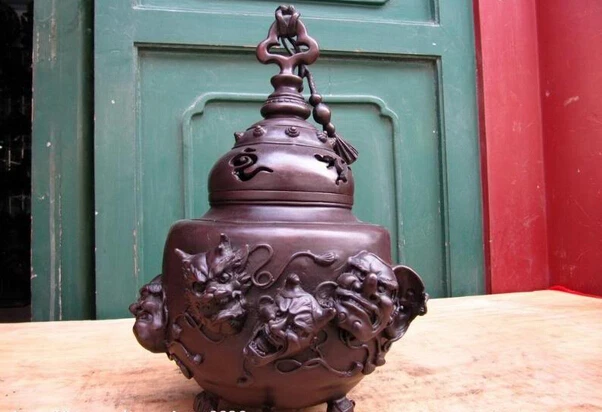 

Elegant old S1158 13"Classic Bronze Japan Seven Lucky ghost God incense burner Censer (A0321)
