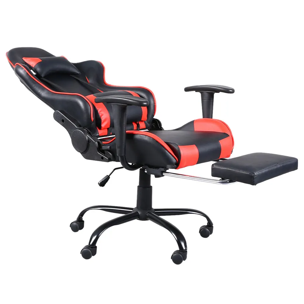  T-type reclining Chair Racing Gaming Chair Office Chair with Footrest Tier Black & Red