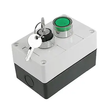 

AC 220V Green Signal Light on/off/on Keylock Switch Push Button Control Box NO
