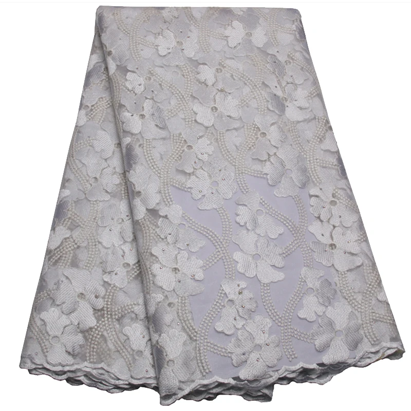 

African Lace fabric Hot Sell Mesh 2017 New Arrival Plain white Color african cord Lace /guipure lace Fabrics High Quality XY374B