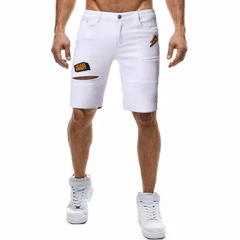 

New Style Cool Short Men Jeans 2019 Summer Casual Slim Fit Shorts Embroidered Jeans Men's Drawstring Denim Shorts