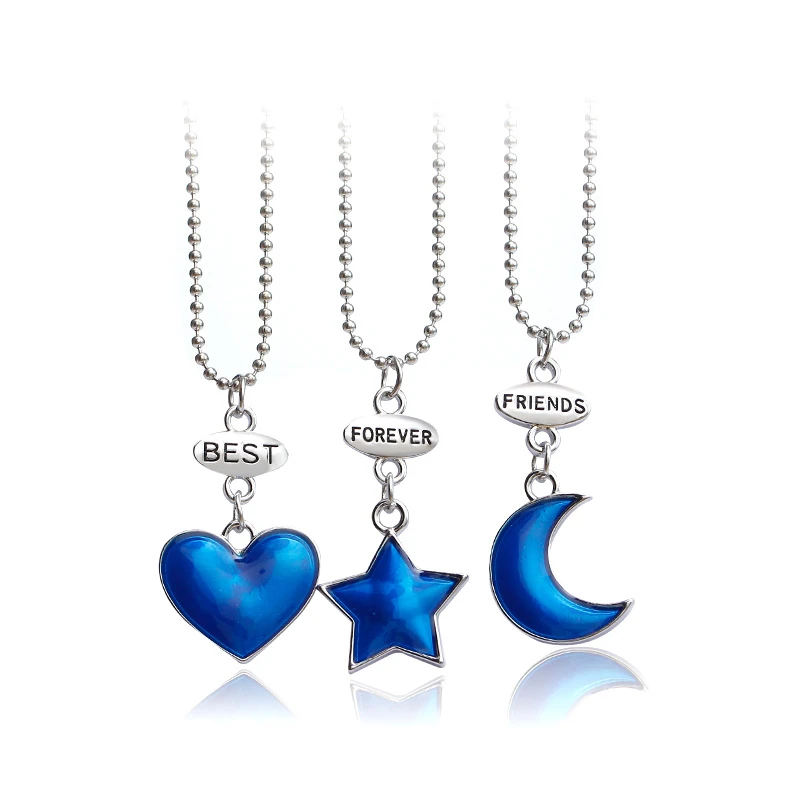 Collar con colgante bff 3 para hombre mujer, colgante con forma de corazón, estrella, Luna, mejores amigos para siempre, joyería de la amistad, regalos de recuerdo para amigos|Collares colgantes| -