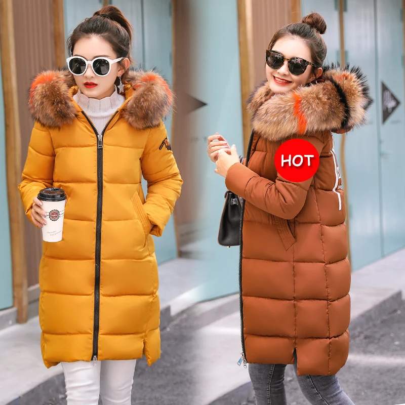 

Winter Jacket Women 2019 Fashion Winter Coat Women Fake Fur collar Hooded Down Jacket Women Long Parkas Warm Female outerwear