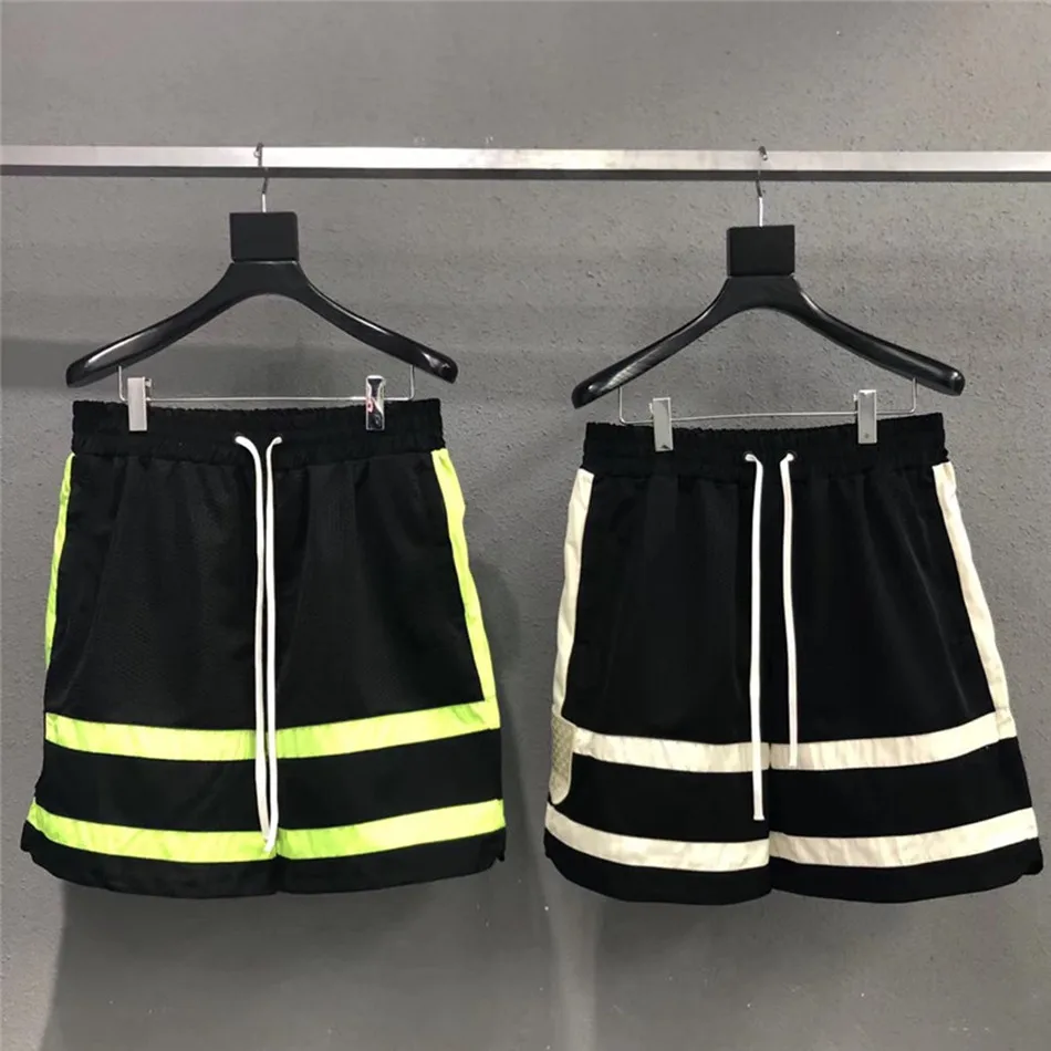 Шорты для мужчин и женщин с принтом в виде Патрика, уличная одежда, Пляжная вышивка нашивка логотип, флуоресцентные зеленые полосатые шорты с принтом в виде Патрика