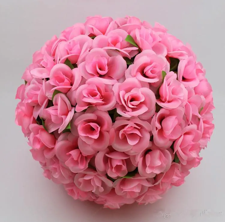 

30cm 12" Pink Artificial Silk Rose Flower Kissing Ball 7 Colors For Wedding Christmas Ornaments Party Decoration Supplies