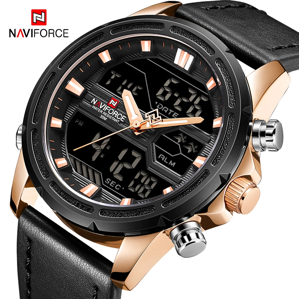 

NAVIFORCE Luxury Brand Quartz Military Sport Watches Multifunction LED Digital Clock Waterproof Leather Men's Wristwatch Relogio