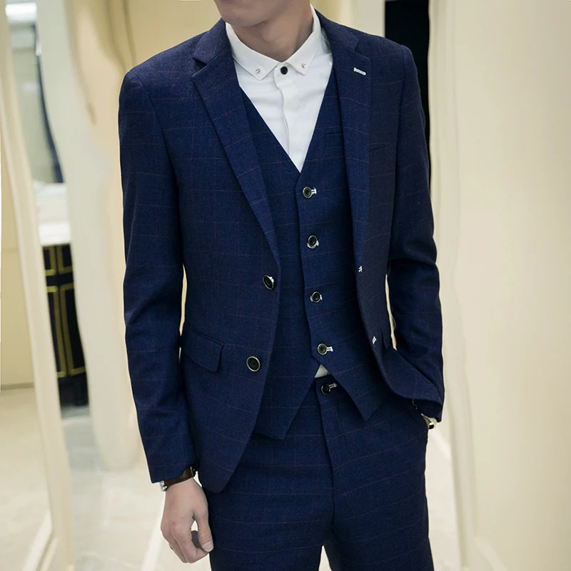 Costumes Mariage Blazer Costume Mode Pour Rétro Hommes Fit De Noir À bleu Conjuntos Designs Tuxedo Vestes Vêtements Homme 3 Carreaux Slim Mens y8Owvn0PmN