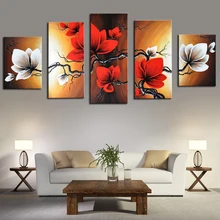 

hand-painted wall art beautiful red flower home decoration modern Landscape oil painting on canvas 5 panels No Frame