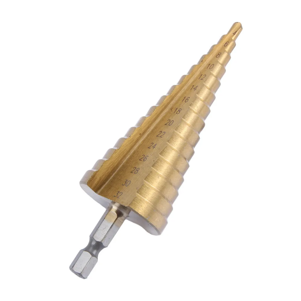 Hex Titanium Step Cone Drill Bit Hole Cutter 4-32MM HSS4241 For Sheet Metal Tool