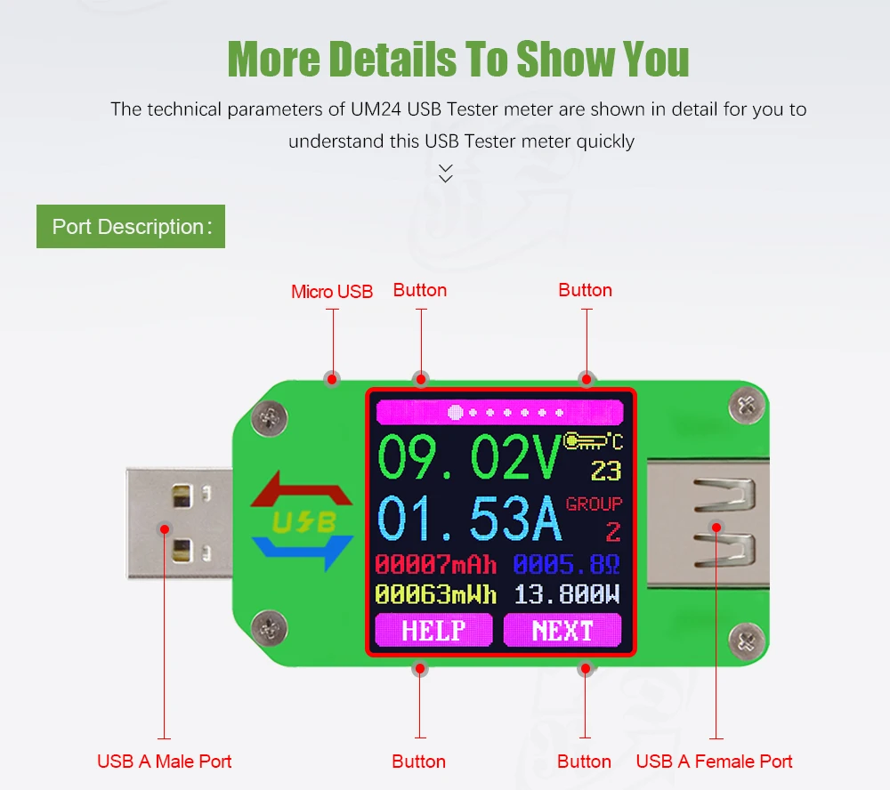 RD UM24 UM24C APP USB 2,0 ЖК-дисплей Вольтметр Амперметр батарея зарядное напряжение измеритель тока мультиметр кабель измерительный тестер