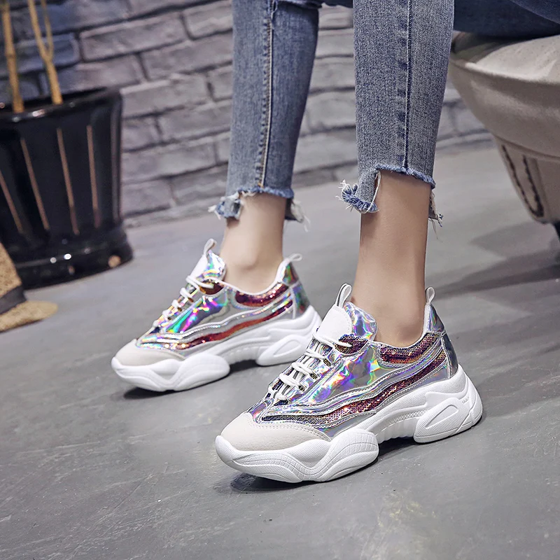

2019 Spring/Summer New Women Chunky Sneakers Harajuku Casual Dad Shoes Breathable Mesh Platform White Sneakers