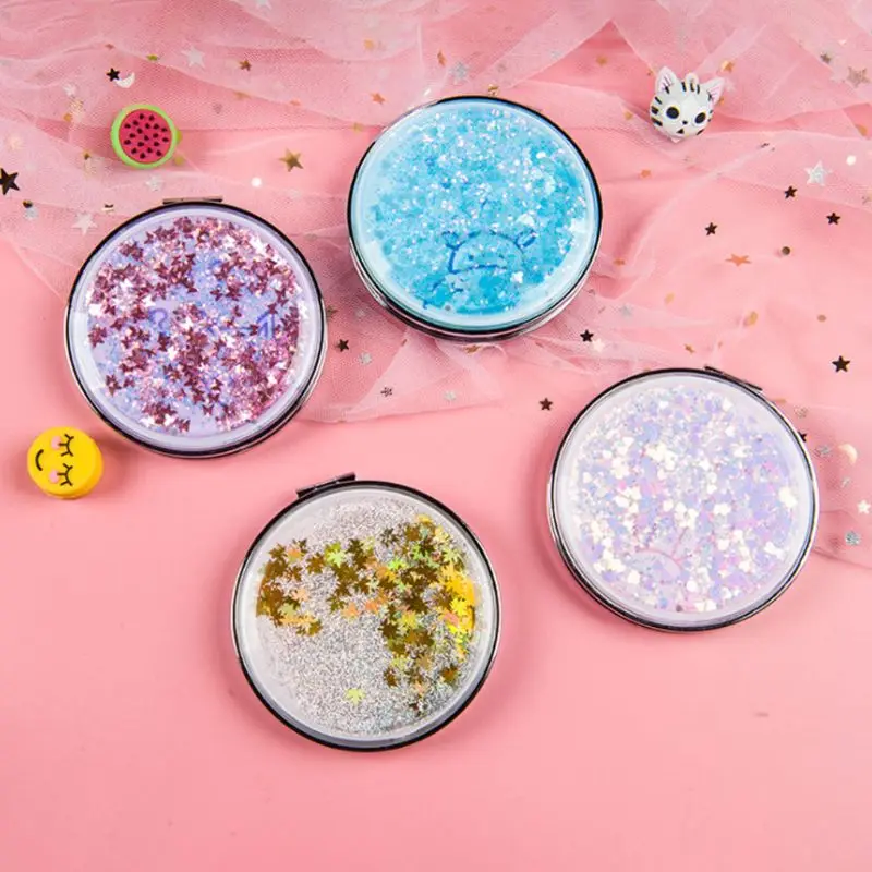 

Creative Women Glitter Sequins Quicksand Portable Round Folding Pocket Makeup Mirror Double-Sided Student Fantastic Mini Mirror