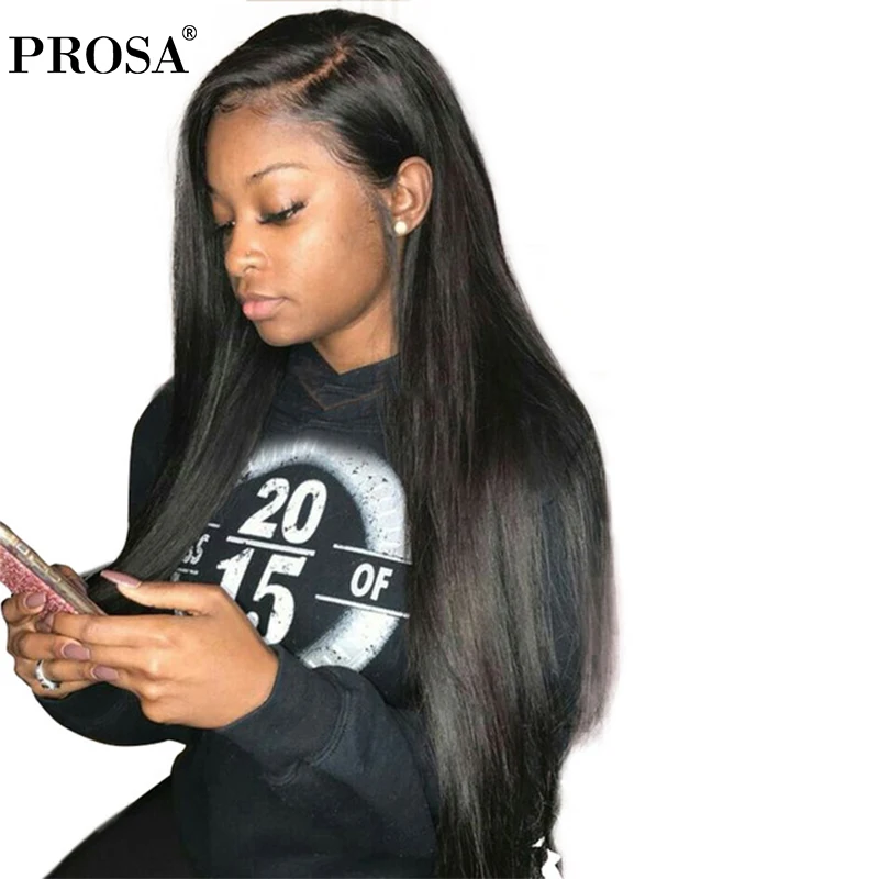 

Straight 360 Lace Frontal Wig Pre Plucked With Baby 250% Density Brazilian Lace Wig Human Hair For Women Black Prosa Remy